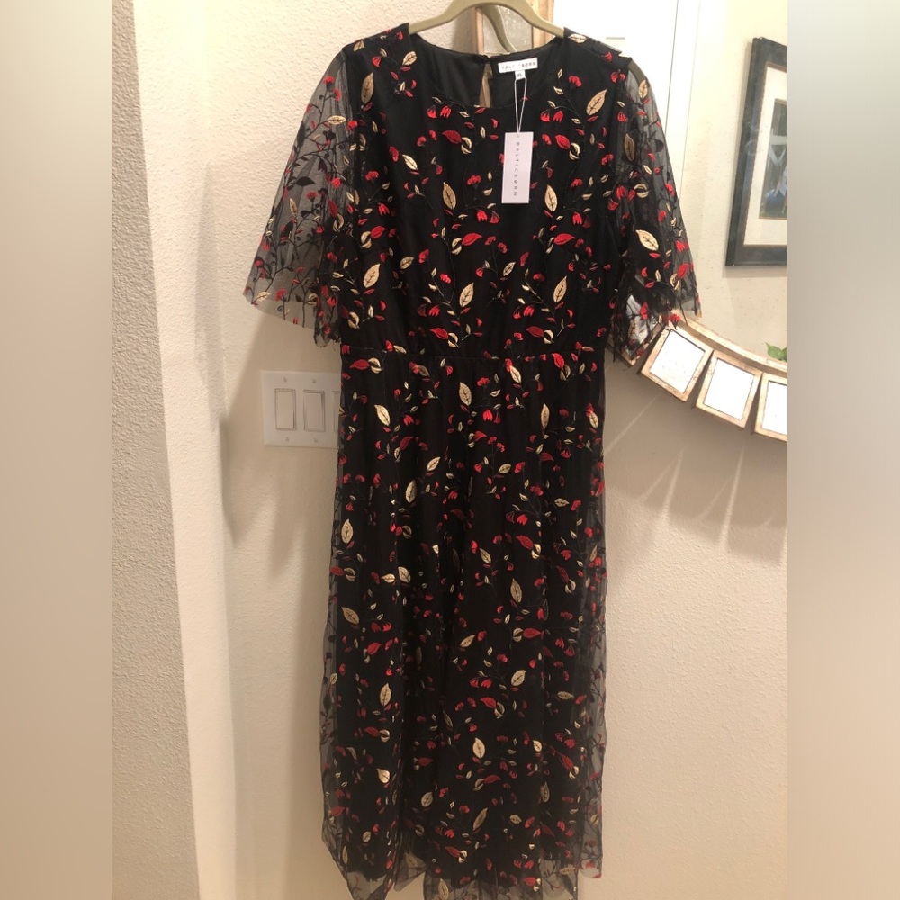Baltic Born Black Dress with Red and Gold Embroidery